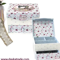 Caja costurero de madera con solapa y cajón Dayka 25x20cm Organización