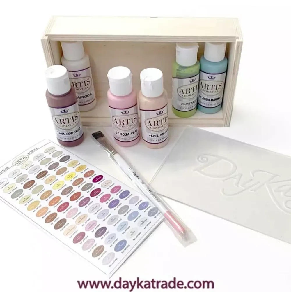 Online Caja de Madera 6 Acrílicos Artis Pastel Dayka 60ml Pinturas Acrílicas