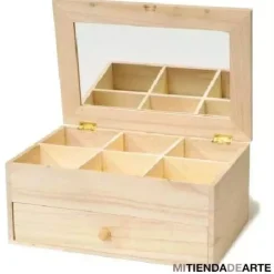 Discount Caja de madera con cajón, divisiones y espejo, Maderas