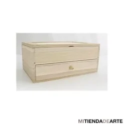 Discount Caja de madera con cajón, divisiones y espejo, Maderas