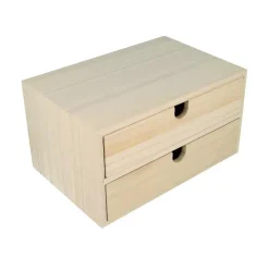 Clearance Caja de madera rectangular de dos cajones 24x16x13,3cm Organización|Maderas