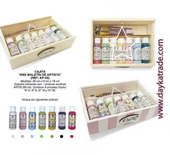 Discount Cajita de Madera Mini Maletín de Artista Dayka Pinturas Acrílicas