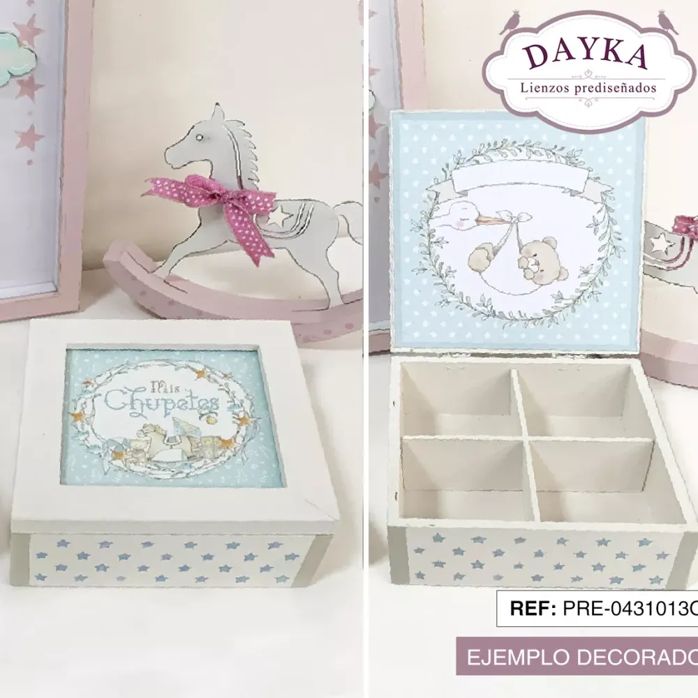 Sale Cajita para Chupetes Azul + Tela Prediseñada Dayka Organización