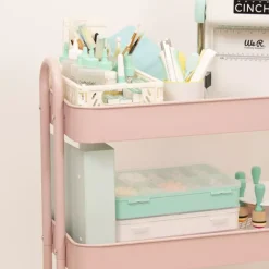 Outlet Carrito Amazon con 3 bandejas Rosa 60cm Organización