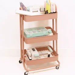 Clearance Carrito Con 3 Bandejas Rosa Salmón Organización