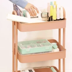 Clearance Carrito Con 3 Bandejas Rosa Salmón Organización
