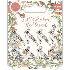 Clearance Charms Metálicos Little Robin Redbreast Telas, Sedas Y Fieltro