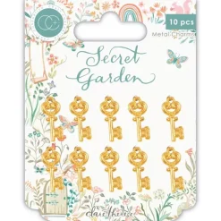 Clearance Charms Metálicos Llaves Oro Secret Garden Telas, Sedas Y Fieltro