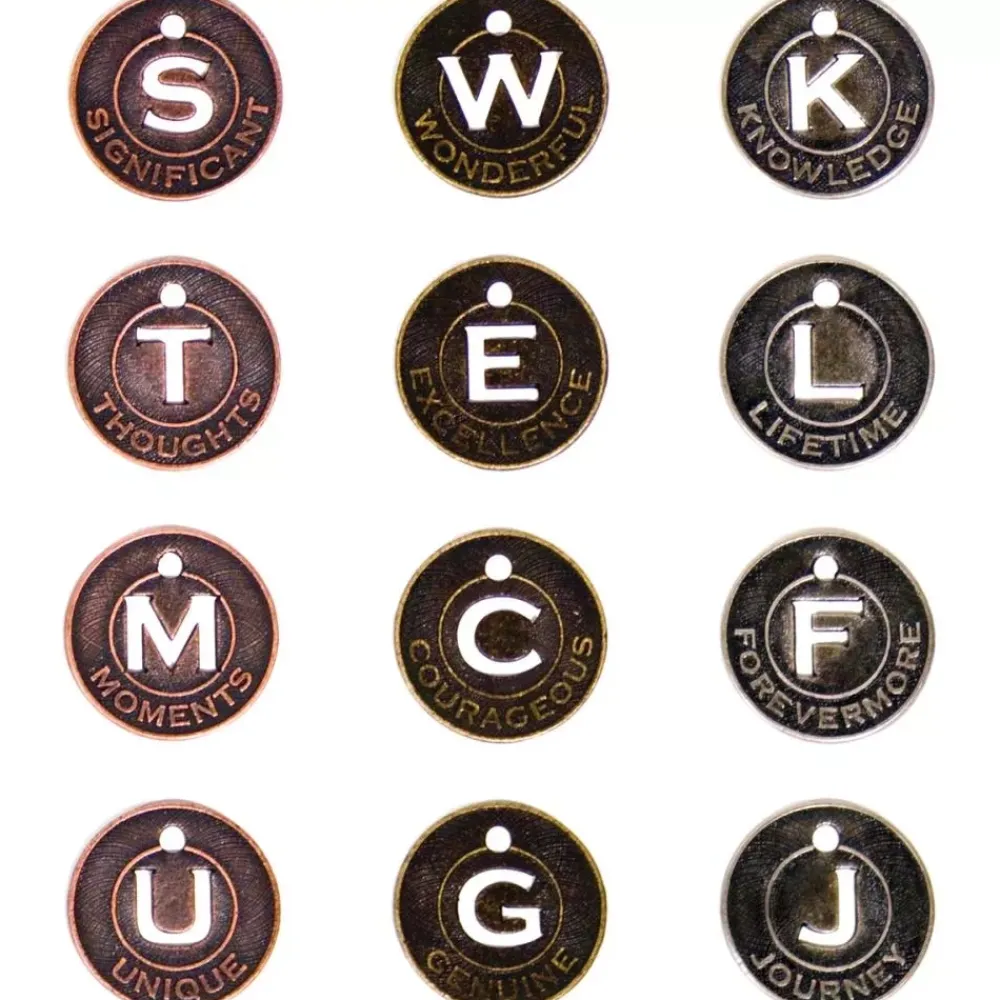 Clearance Charms metálicos Metal Muse Tokens Tim Holtz Telas, Sedas Y Fieltro