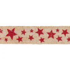 Cinta de Yute Estampada Estrellas Rojas 50mm Telas, Sedas Y Fieltro