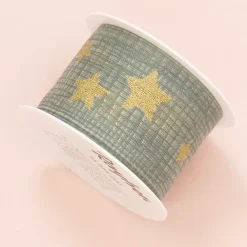 Cinta Estampada Estrellas Doradas 40mm Navidad