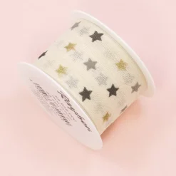New Cinta Estampada Estrellitas Crema 40mm Telas, Sedas Y Fieltro