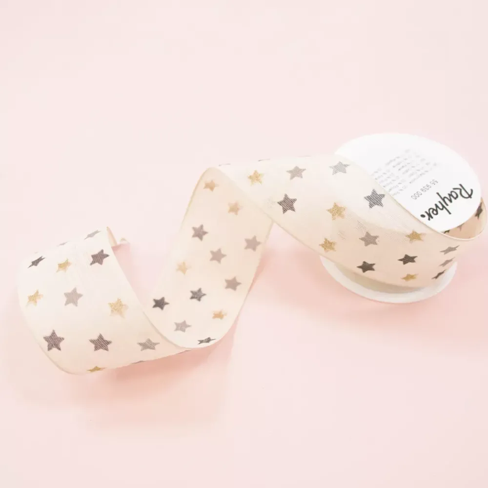 New Cinta Estampada Estrellitas Crema 40mm Telas, Sedas Y Fieltro