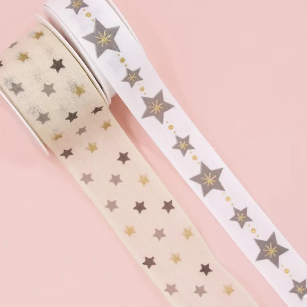 New Cinta Estampada Estrellitas Crema 40mm Telas, Sedas Y Fieltro