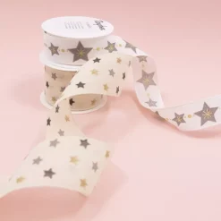 New Cinta Estampada Estrellitas Crema 40mm Telas, Sedas Y Fieltro