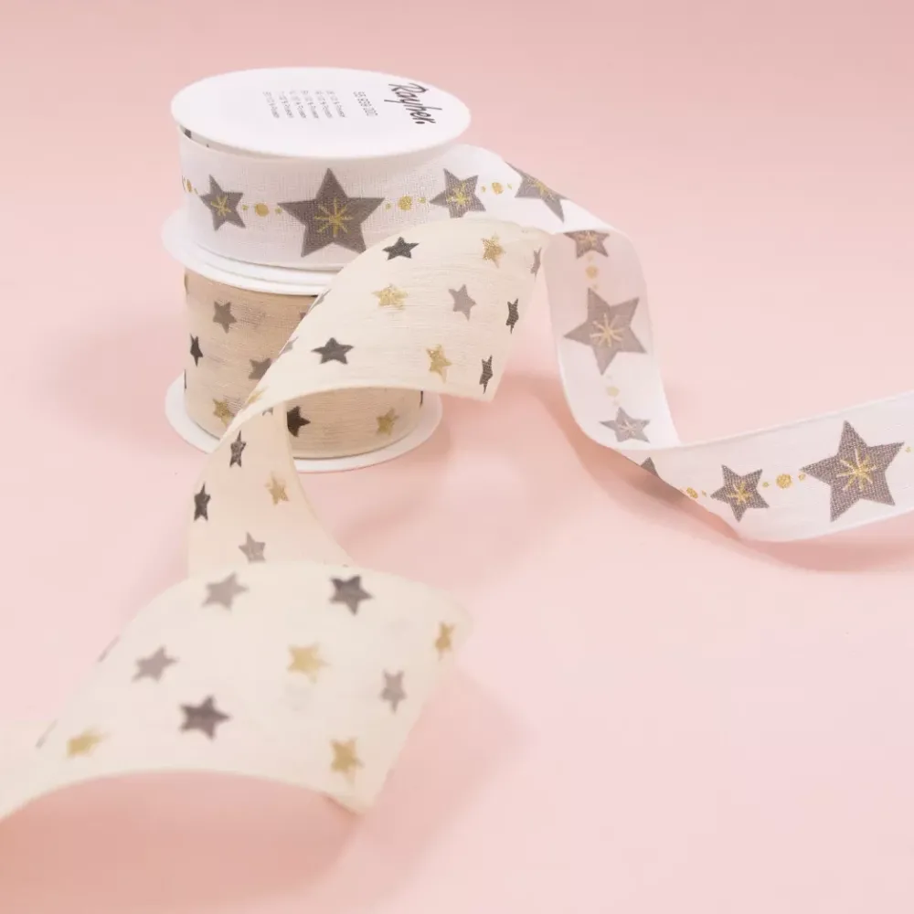 New Cinta Estampada Estrellitas Crema 40mm Telas, Sedas Y Fieltro