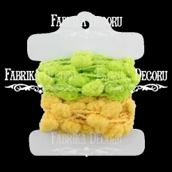 Clearance Cintas de pompones verde y amarillo Telas, Sedas Y Fieltro
