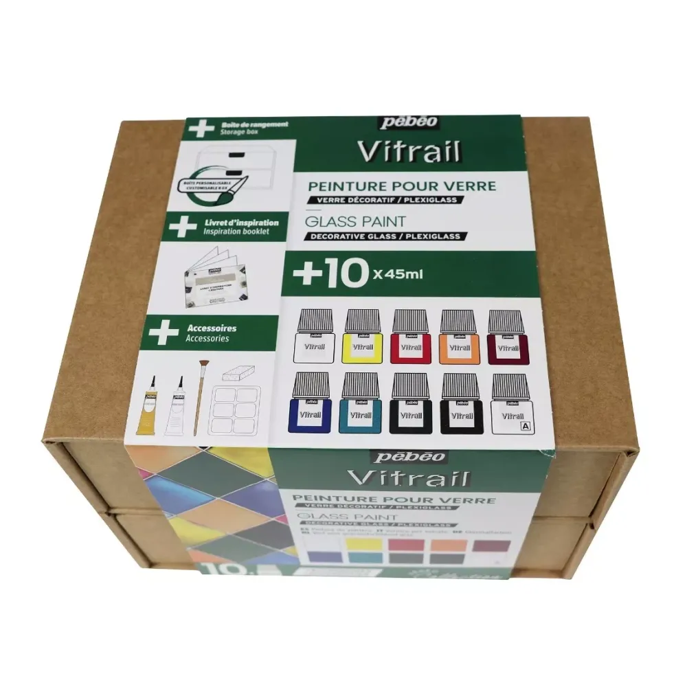 Hot Cofre 10 pinturas Vitrail 45ml Pinturas De Vidrio Y Cerámica |Cerámica Y Vidrio