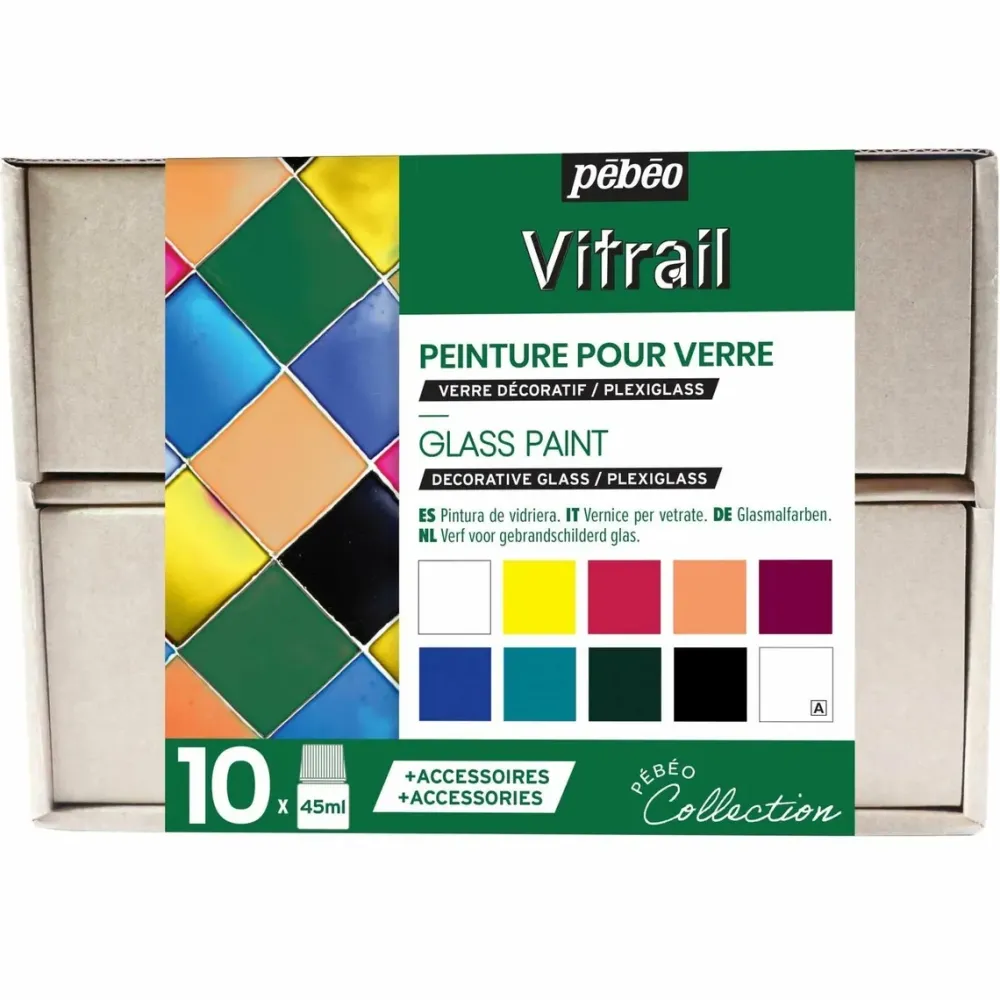 Hot Cofre 10 pinturas Vitrail 45ml Pinturas De Vidrio Y Cerámica |Cerámica Y Vidrio