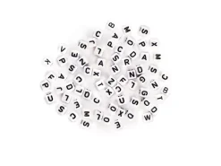 New Cuentas Blancas con Abecedario en Negro 6mm Bisutería