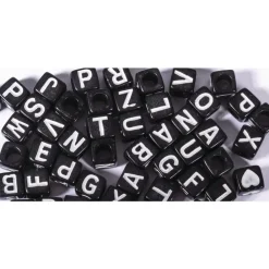 Online Cuentas de Plástico Negro Abecedario 6mm Bisutería