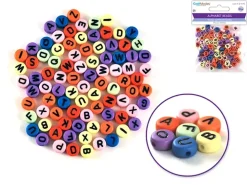 Cuentas Redondas de Colores con Abecedario en Negro 7mm Bisutería
