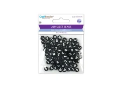 Clearance Cuentas Redondas Negras con Abecedario en Blanco 7mm Bisutería