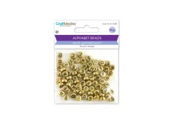 Cuentas Redondas Oro con Abecedario en Negro 7mm Bisutería