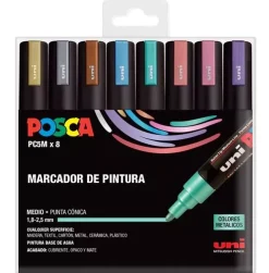 Estuche 8 rotuladores PC5M Medio Punta Cónica Metálico Uni Rotuladores