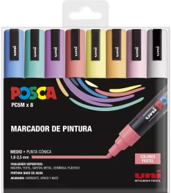 Clearance Estuche 8 Rotuladores PC5M Medio Punta Cónica Pastel Uni Telas, Sedas Y Fieltro|Rotuladores