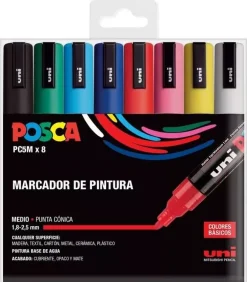 Clearance Estuche 8 rotuladores PC5M Medio Punta Cónica Uni Rotuladores