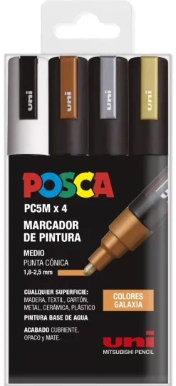 Hot Estuche 4 Rotuladores PC5M Medio Punta Cónica Colores Galaxia Uni Rotuladores