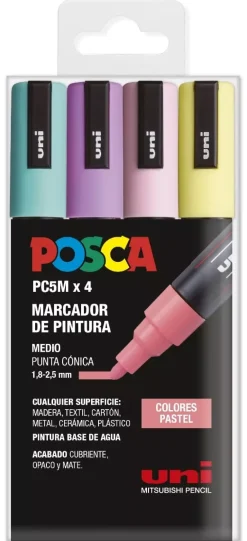Clearance Estuche 4 Rotuladores PC5M Medio Punta Cónica Pastel Uni Rotuladores