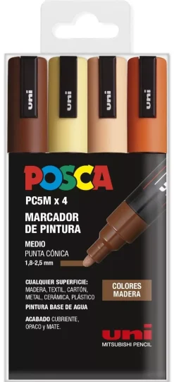 Discount Estuche 4 Rotuladores PC5M Medio Punta Cónica Tonos Madera Uni Rotuladores
