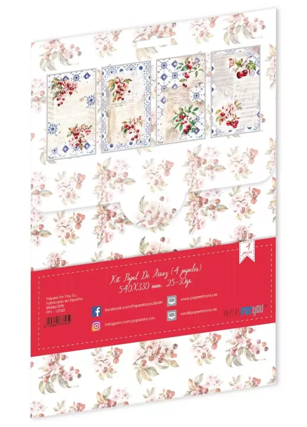 Sale Kit 4 Papeles de Arroz Cherrys Fruits Market 54x33cm Papel Y Decoupage