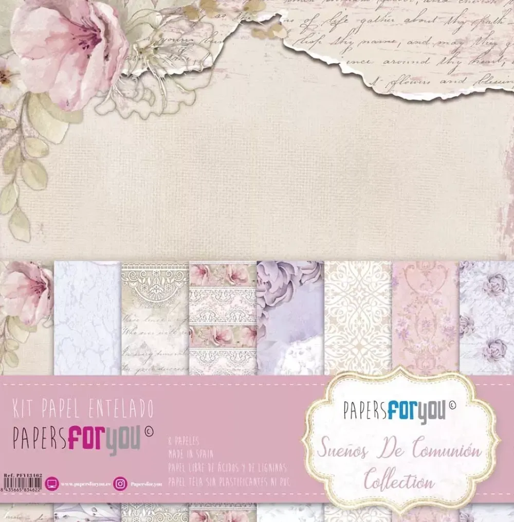 New Kit 8 Papeles de Tela Niñas Sueños de Comunión 30x30cm Telas, Sedas Y Fieltro