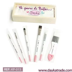 Kit Básico de 6 Pinceles + Estuche de Madera + Mensaje Pintado Dayka Pinceles Y Brochas