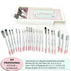Outlet Kit Profesional de 28 Pinceles + Estuche de Madera + Etiqueta Prediseñada Dayka Pinceles Y Brochas