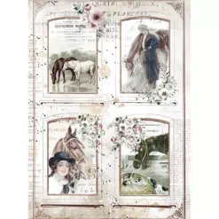Hot Papel de Arroz 4 Frame Romantic Horses A4 Decoupage
