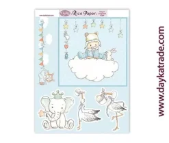 Online Papel de arroz Bebé, elefante y estrellas Dayka 22,4x29,5cm Decoupage