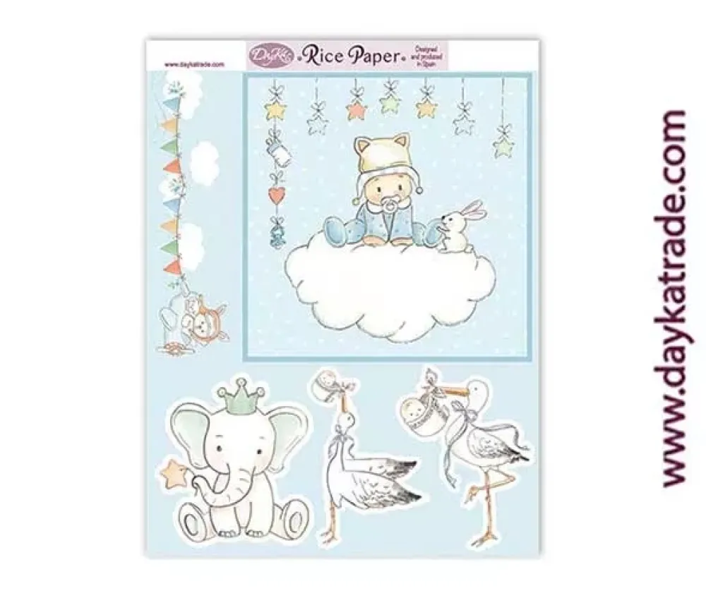 Online Papel de arroz Bebé, elefante y estrellas Dayka 22,4x29,5cm Decoupage
