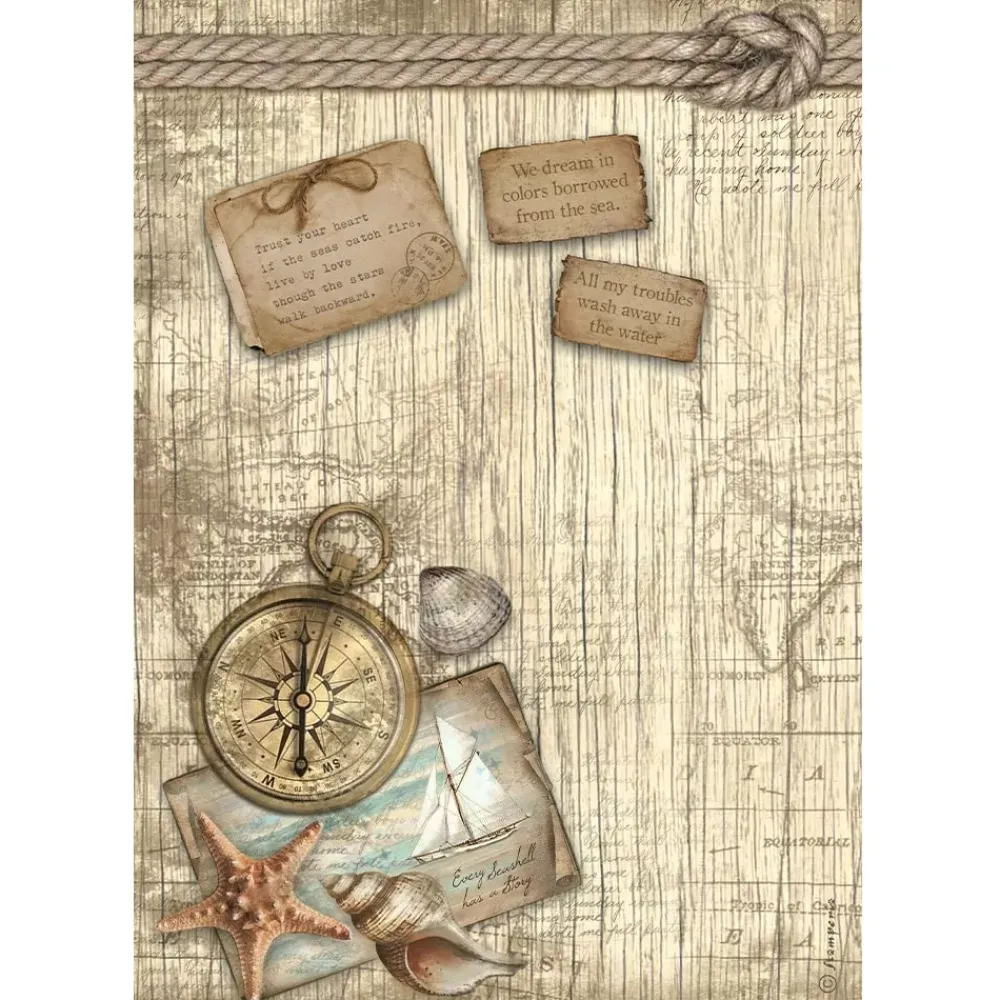 Outlet Papel de arroz Brújula Sea Land 21x30cm Decoupage