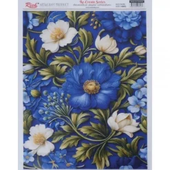 Outlet Papel de Arroz Flores Beige y Azul 29x42cm Papeles|Decoupage