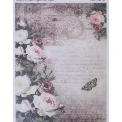 New Papel de Arroz Flores, Reloj y Mariposa 29x42cm Decoupage|Papeles