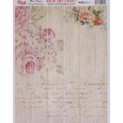 Hot Papel de Arroz Flores y Manuscrito 29x42cm Decoupage