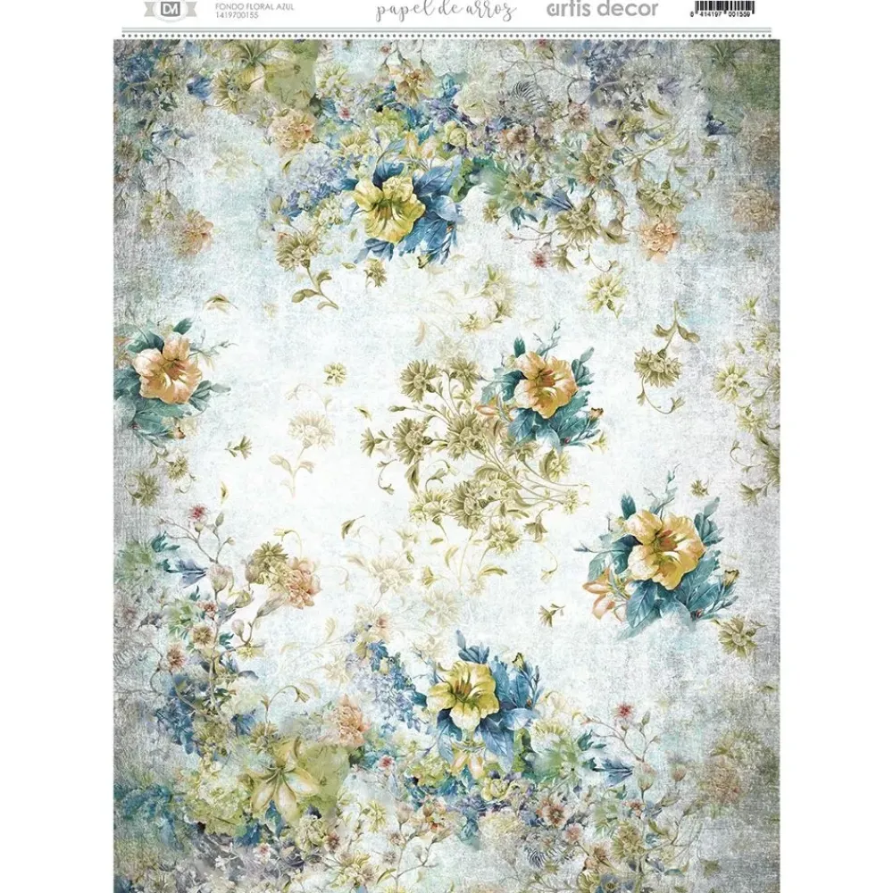 Best Papel de Arroz Fondo floral azul 29x42cm Decoupage