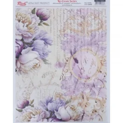 New Papel de Arroz Manuscrito y Flores Violetas 29x42cm Decoupage