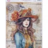 New Papel de Arroz Mujer con Sombrero Vintage 29x42cm Decoupage