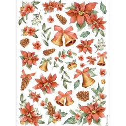 Papel de arroz Poinsettias y Campanas All You Need For Christmas 21x30cm Decoupage|Papeles