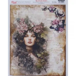 Outlet Papel de Arroz Retrato Flores y Mariposas 29x42cm Decoupage